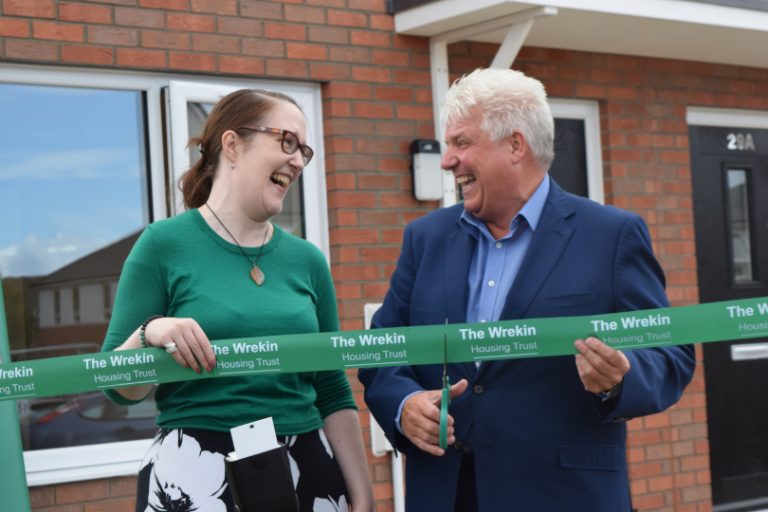 Caroline Cormack and Wayne Gethings cut the ribbon to official open Shropshire's first modular buildings