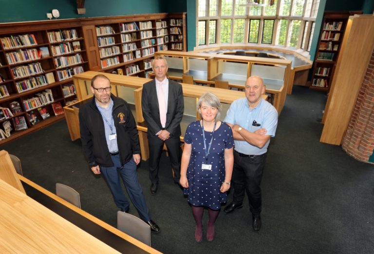 John Taylor, Head of Estates at Shrewsbury School, Steve Flavell, Construction Manager at Morris Property, Jo Elliot, Librarian and Steve Granda, Joinery Manager