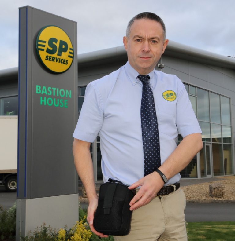 Steve Bray, MD of SP Services in Telford with the Parabag full of medical supplies for use after a terrorist attack or disaster