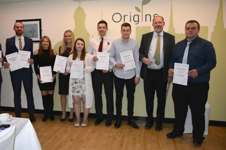 Apprentices with their certificates at the gala dinner and ceremony