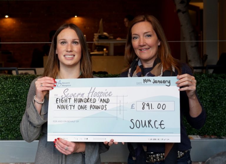 Source director Sally Tringham (right) with a cheque presented to Severn Hospice