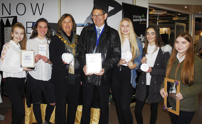 The Mayor is pictured here with Young Enterprise team ‘Woodn’t It Be Wonderful' from Idsall School