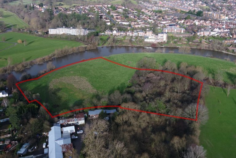 Riverside meadow and woodland goes up for sale in Shrewsbury