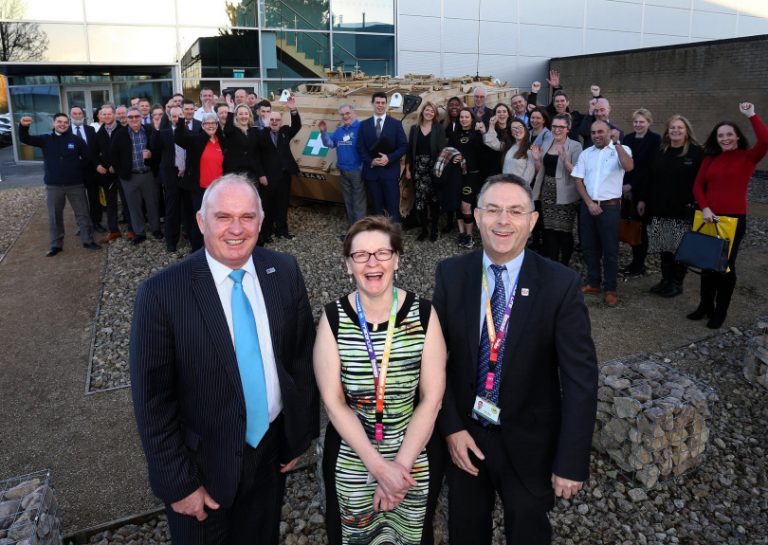 Business meetings can be fun: Shropshire Chamber of Commerce Chief Executive Richard Sheehan with Jane Wilson, Operations Manager at SP Services with SP Services MD Steve Bray - and their neighbours