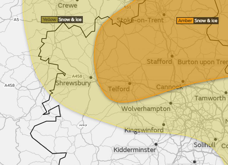 A Yellow and Amber weather warning can be seen in place for Shropshire on Saturday. Image: Met Office