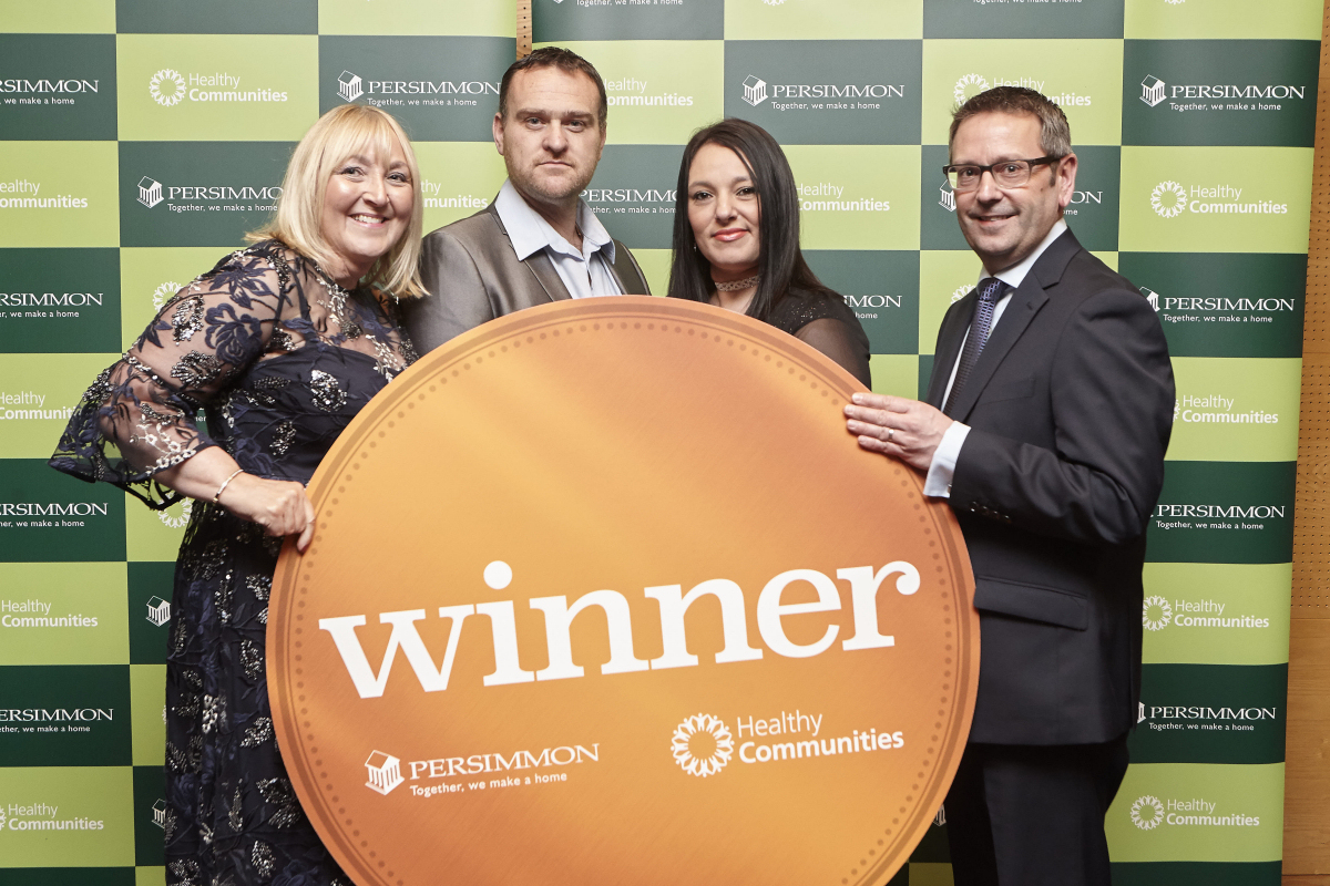 From left, Angela Cownley, Area Sales Manager for Persimmon Homes West Midlands, with Peter and Vaneeta McCready from Park Wrekin Gymnastics, and Stephen Cleveley, director-in-charge of Persimmon Homes West Midlands