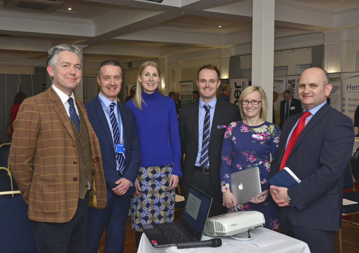 From left, Speakers Ian Kilby, Tim Smith, Katherine Kynaston, with Mark Turner, of FBC Manby Bowdler, Mel Boulter, of Be Bold Media and SCE Chairman Gareth Emberton