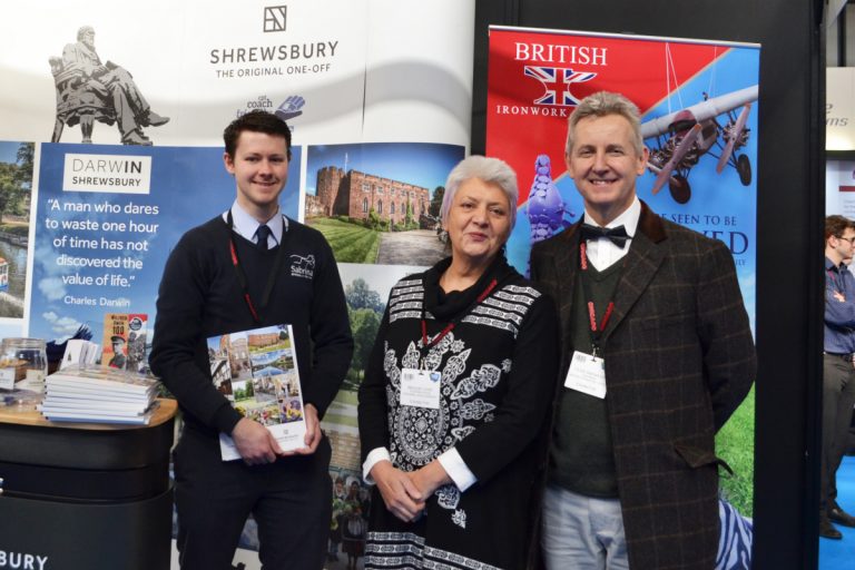 Pictured at the show are Mark Hooper from Sabrina Boat, Maggie Love of Shrewsbury Tourism and Clive Knowles, Chairman of the British Ironwork Centre