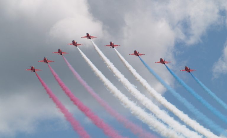 The world famous Red Arrows display team are displaying at the show