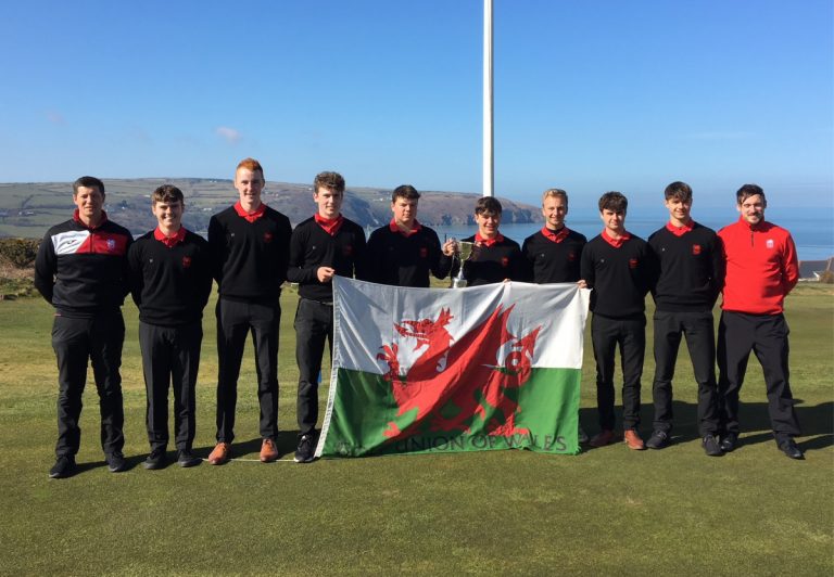 Connor with his Welsh team mates and their trophy after beating Ireland