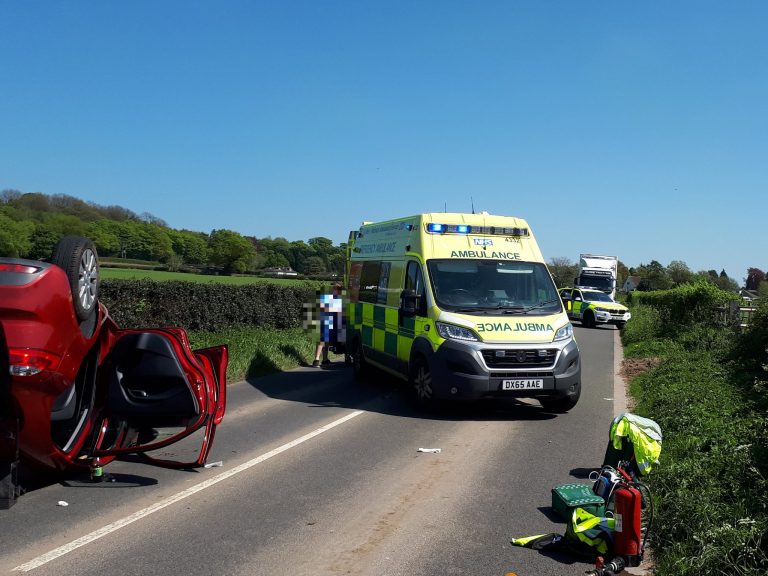 Driver freed from car after it overturns on B4176 near Claverley