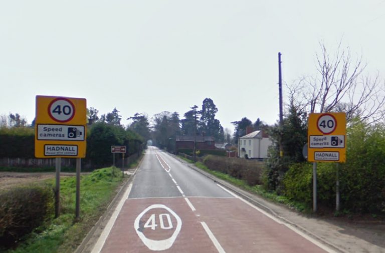 The A49 at Hadnall was closed for a time due to the fallen power cable. Image: Google Street View
