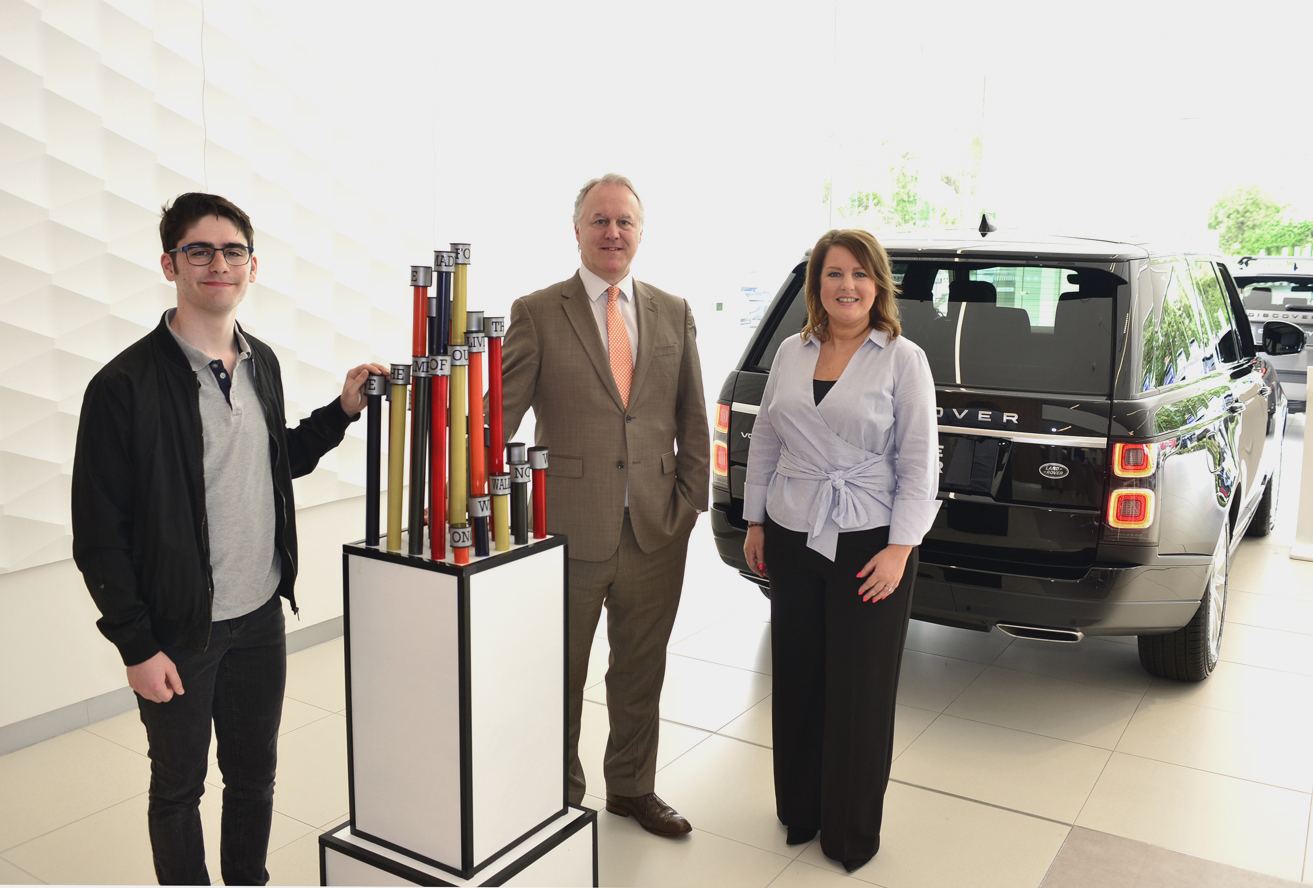 Michael Lloyd with his design piece, together with Gary Hickey and Sam Haydon at Ludlow