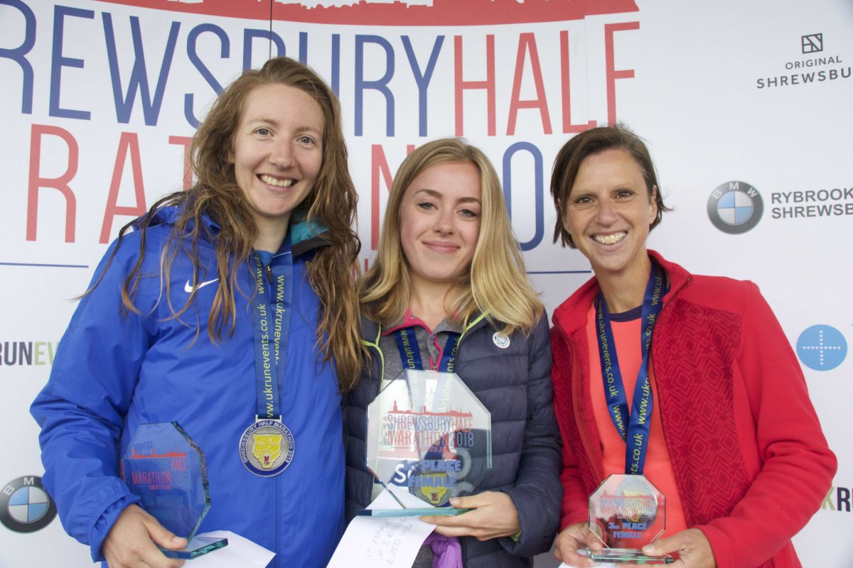 The top three female winners of the Shrewsbury Half Marathon