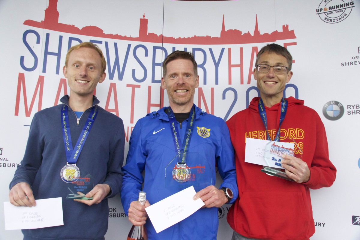 The top three male winners of the Shrewsbury Half Marathon