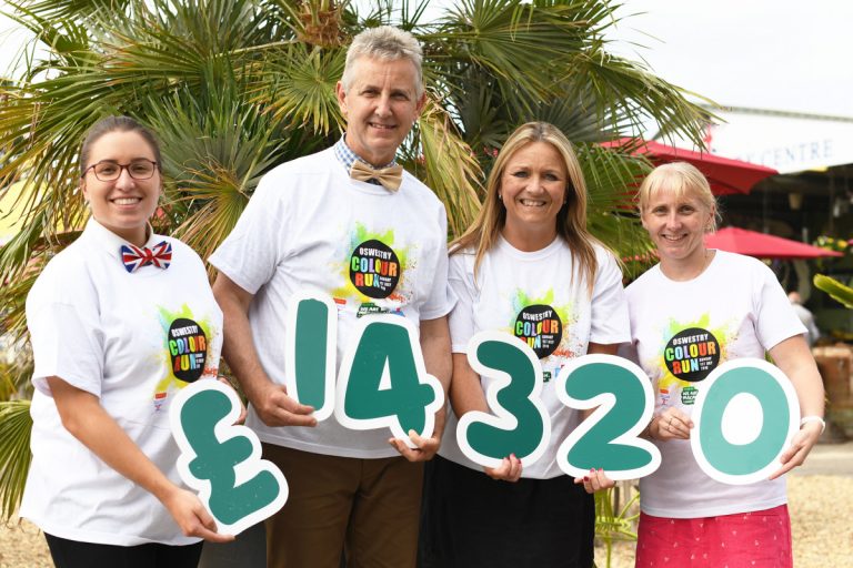 Sarah McManus of British Ironwork Centre with Clive Knowles Chairman, Kate Thomas from Macmillan Cancer Support fundraising and Clare Shinton the Shropshire Girl Guiding County Commissioner