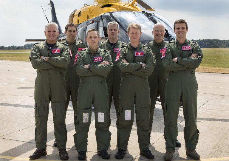 The Flypast crew - Master Aircrewman Dave Diable, Flight Lieutenant Tim Pollard, Flight Lieutenant Gareth Cone, Squadron Leader Rich Allison, Sergeant Simon Duncan, Squadron Leader Sean Leach, Squadron Leader Paddy Hearne