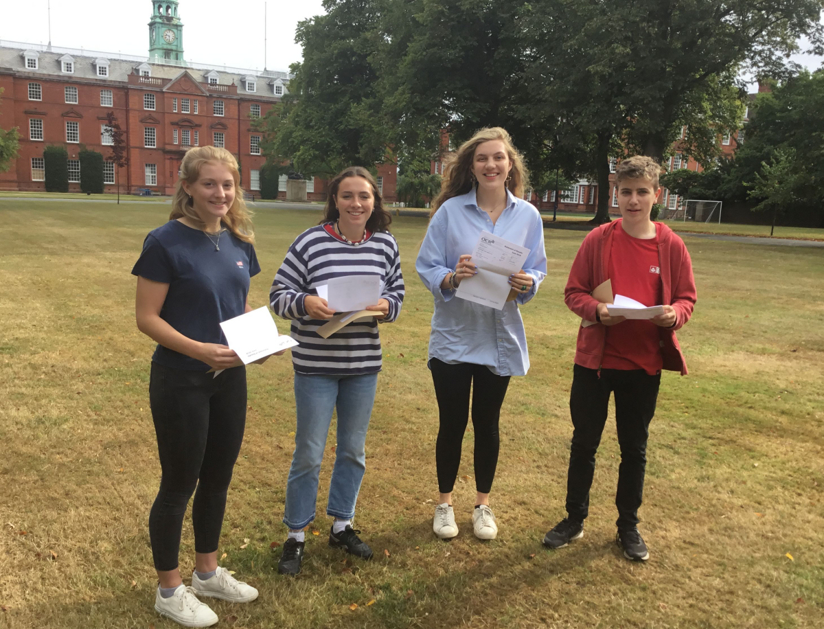 Collecting their results at Shrewsbury School ate Imogen Evans, Sophia Price, Jessie Inglis-Jones and Angus Warburg