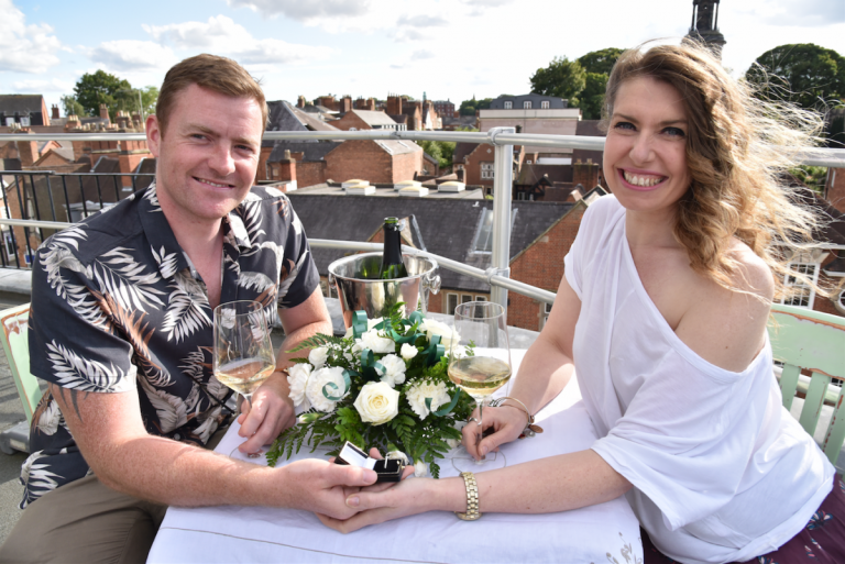 James Hinch proposed to his girlfriend Sandra Phillips on the rooftop of Shrewsbury Market Hall
