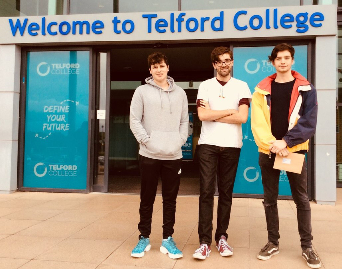 Telford College Students collect their results: Adam Lewis, off to study mechanical engineering at Liverpool, Jack Pearce, who has physics offers from two universities, and Jake Bennett who will be reading physics at Aberystwyth
