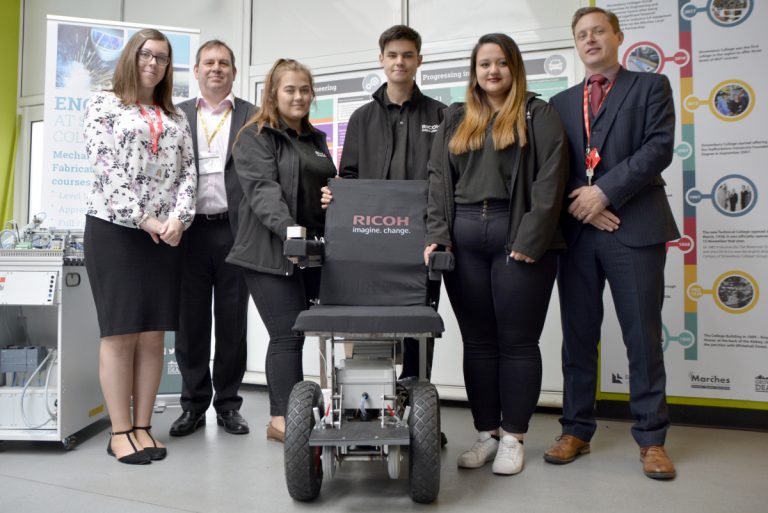 Claire Hancock and Andy Tromans from Ricoh with Apprentices Chloe Millington, Tom Mills and Belinda Nightingale and Curriculum Leader Andrew Lee