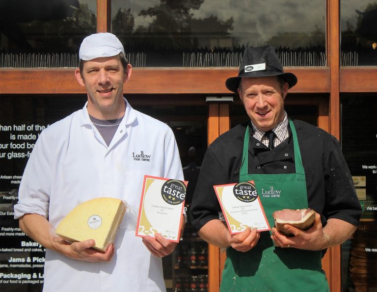 Ludlow Food Centre is celebrating being awarded two stars for its Shropshire Cheese and Gloucester Old Spot Black Back Bacon