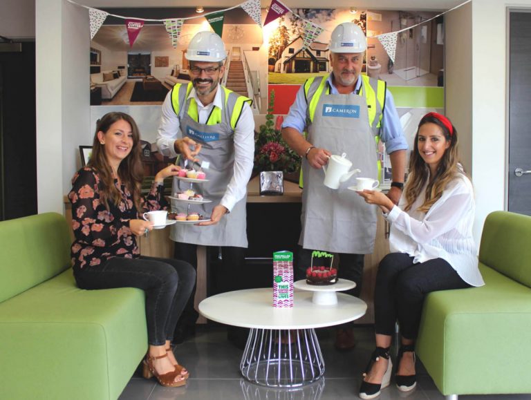 Pictured from left, Sonya Bagley, Craig Floyd, Mark Adams and Danielle Gadsby of Galliers and sister company Cameron Homes, preparing for the coffee mornings