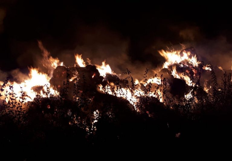 Large stack of hay bales destroyed by fire in Shawbury