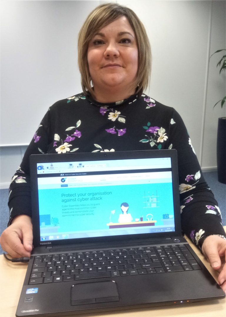 Systems and Administration Department Manager at Martin-Kaye Solicitors, Samantha Azzopardi-Tudor, celebrates the firm’s cyber accreditation