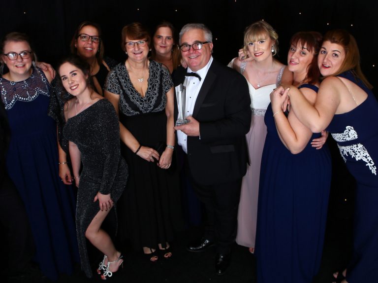 Pictured at the awards are Millie Giess (L3 County Training apprentice), Rosie Hawkins (Level 4 County Training apprentice), Lindsay Giess (Level 5 County Training apprentice), Mrs Gill Burmingham, Mr Vince Burmingham, Leanne Pritchard (Level 3), Billie Howells (Level 3), Michelle Griffiths (Level 3 County Training apprentice), Gemma Locke (Level 4 County Training apprentice)