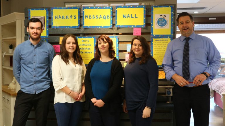 Staff members going blue in support of Harry Banks are Kurt Russon, Ebony Smallman, Naomi Wallace and Mathew Pettit