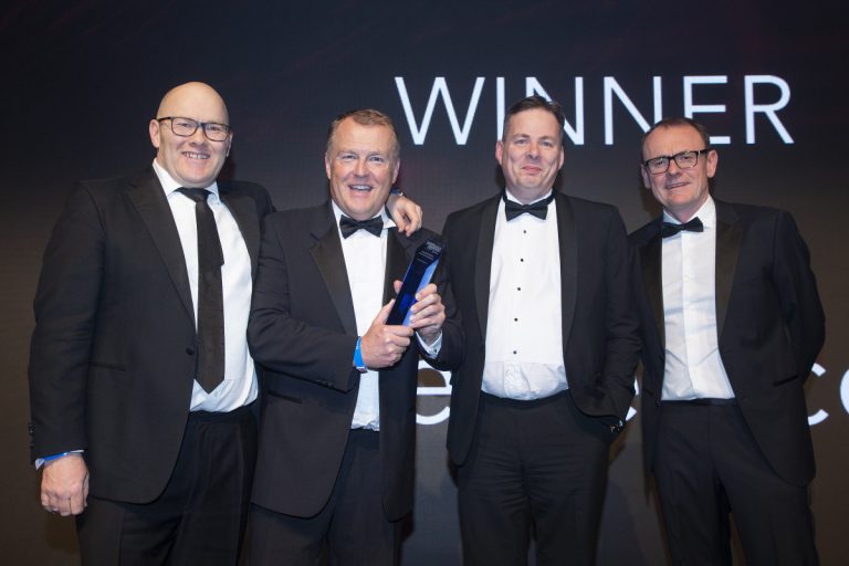 Matt Sandford, CEO and David Hayward, managing director of Pure Telecom collect the award