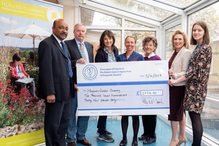 Mr Aheed Osman, Spinal Injuries Consultant; Peter David, Chairman of the League of Friends ; Dr Olivia Chapple, Founder and Executive Trustee of Horatio's Garden; Becky Warren, MCSI Manager; The Lady Trevor, Vice Chairman of the League of Friends; Victoria Sugden, League of Friends Charity Director; and Heather Thomas-Bache, League of Friends Office Manager
