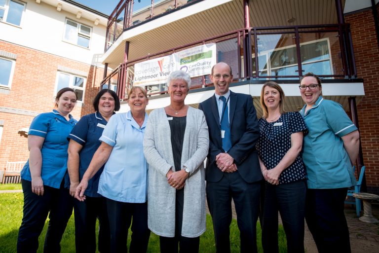 Coverage Care Services finance director Chris Wall pictured with Lightmoor View manager Michelle Yates and the team