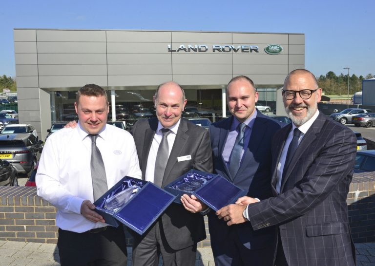 Pictured with the awards are, from left, Dave Roberts, Keith Pyatt (sales manager), Joseph Mulligan-Holmes (head of finance) and Rawdon Glover