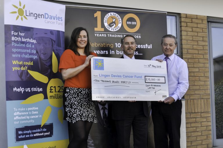 Naomi Atkin, Chief Executive Officer at Lingen Davies Cancer Fund with Jonathan Owen (Managing Director) and David Owen (Director) of Scott & Newman