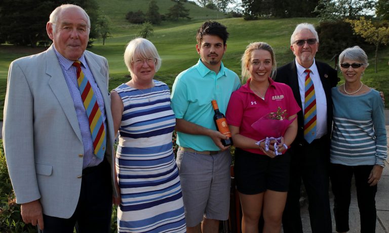 Dave Pearson (President) Joy Foster (Ladies Captain) Winners - Ben Taylor & Imogen Huxley, Colin Turner (Captain) and Competition Organiser Jane Jasper