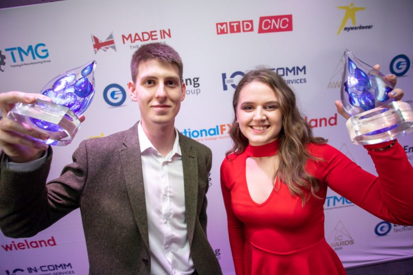 Tyler Cadwallader from Bridgnorth Aluminium and Jade Higgins of FBC Manby Bowdler with their awards