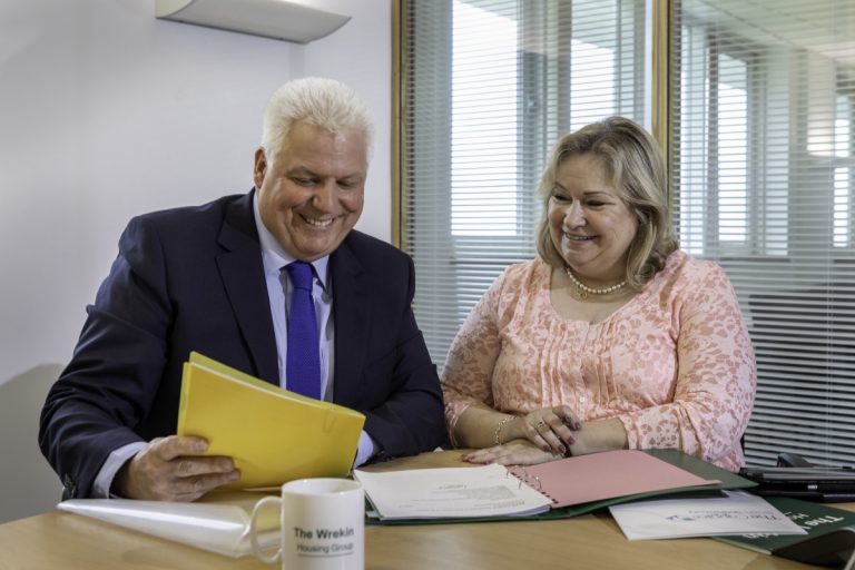 Wayne Gethings, Group Chief Executive of The Wrekin Housing Group with Laura Hilditch, Chair of the Tenants Panel