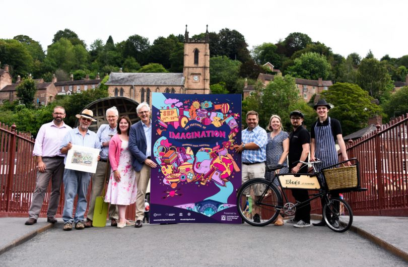 Anthony Wiggins from Ironbridge Business Consortium, Rod Sheppard from Secret Severn Arts Trail, Graham Peet from the Ironbridge Coracle Trust, Sarah Bird the Destination Tourism Officer from Telford & Wrekin Council, Alex Nicoll chairman of the Ironbridge Business Consortium, Richard Eley from Darby 1779, Telford & Wrekin Councillor Carolyn Healy, Jason Barlow from Virtual Reality Simulation Systems and Charlie Eley from Eley’s Pork Pies