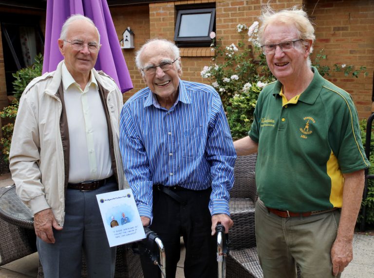 Maurice with his Probus Card, flanked by Lewis Salt (Chairman) and Mike Duke (President). Photo: Mike Purnell