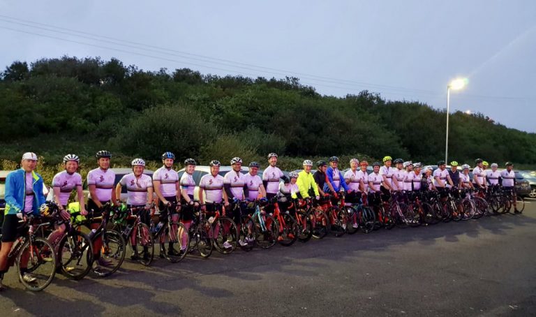 The intrepid cyclists setting off from Holyhead at 5.45am