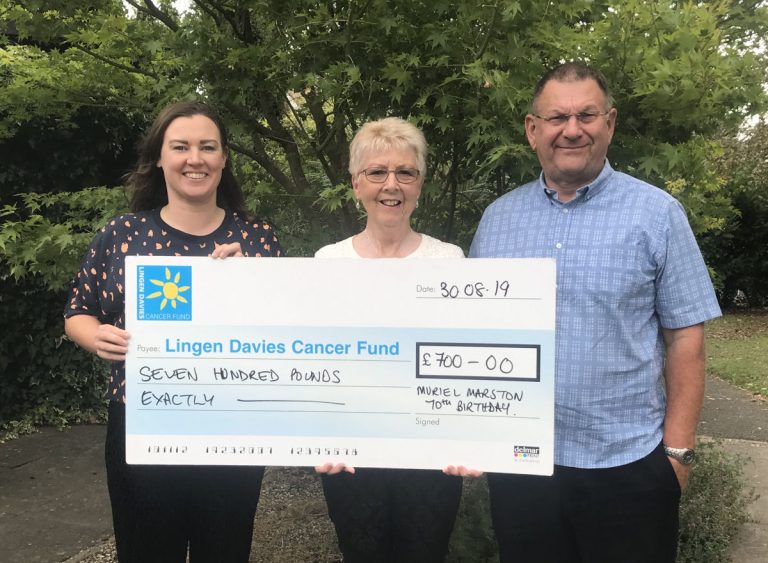 Naomi Atkin, Lingen Davies Chief Executive Officer with Muriel and Graham Marston from Oswestry