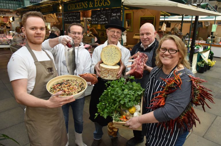 Market traders (from left) Tom Hayes, Ian Cornall, Mel Ling, Jon Sykes and Natalie Jenkins
