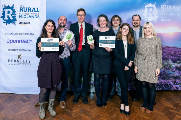 Vicky Stone and Ben Stone, of the Visual Works, with award presenter Peter Snodgrass, of Shakespeare Martineau, and Helen Culshaw, James Keeney-Wilson, Bethan Evans, Alex Culshaw and Lauren Quayle, of Ascendancy Internet Marketing