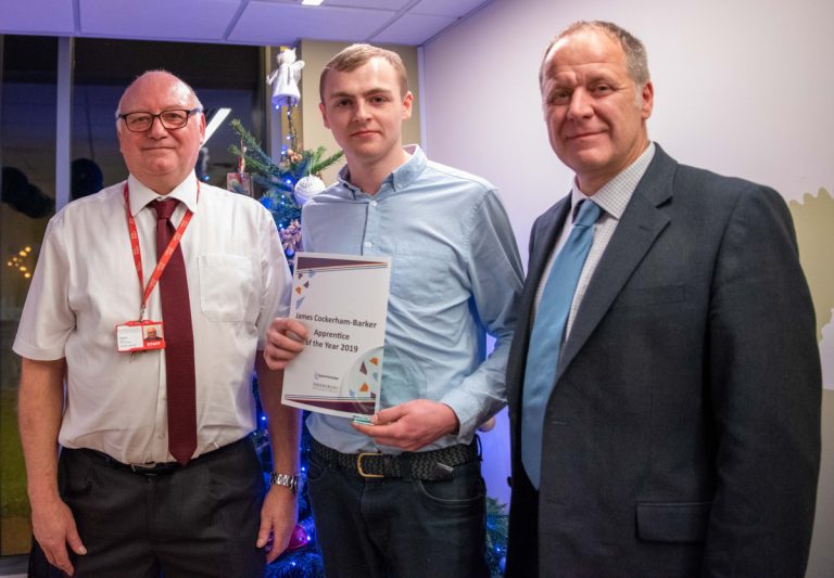 Steve Lloyd, Motor Vehicle Assessor at Shrewsbury Colleges Group, Apprentice of the Year, James Cockerham-Barker and Peter Powell from BMW Rybrook Shrewsbury