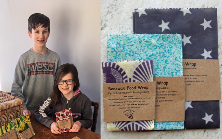 Pictured Ben and Lucy Adney, and some of their beeswax wraps