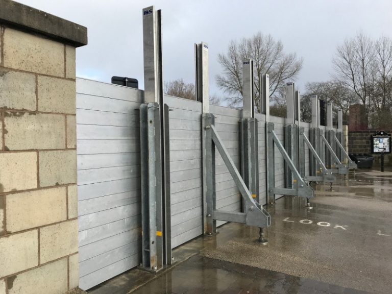 Flood defences in place at Frankwell during previous flooding, Shrewsbury. Photo: Chris Pritchard