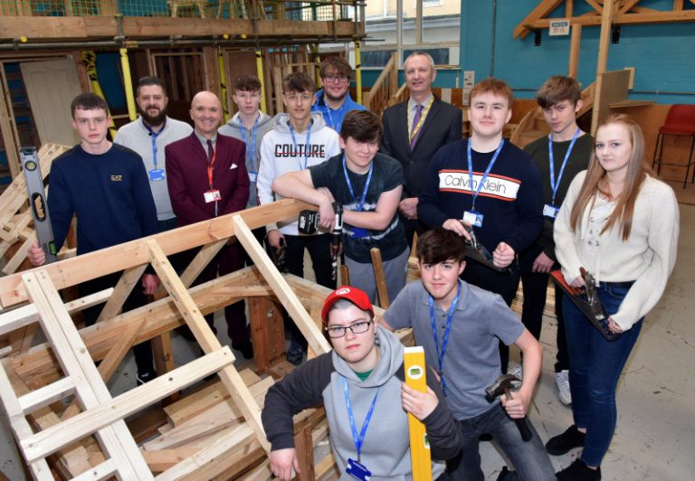 Morris Property's Steve Flavell and SCG's Stuart Raine with students