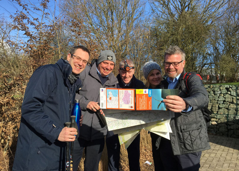 James Stansfield, Simon Barron, Martyn Hasell, Jo Morris and Andy Hives prepare to take on the Three Peaks Challenge